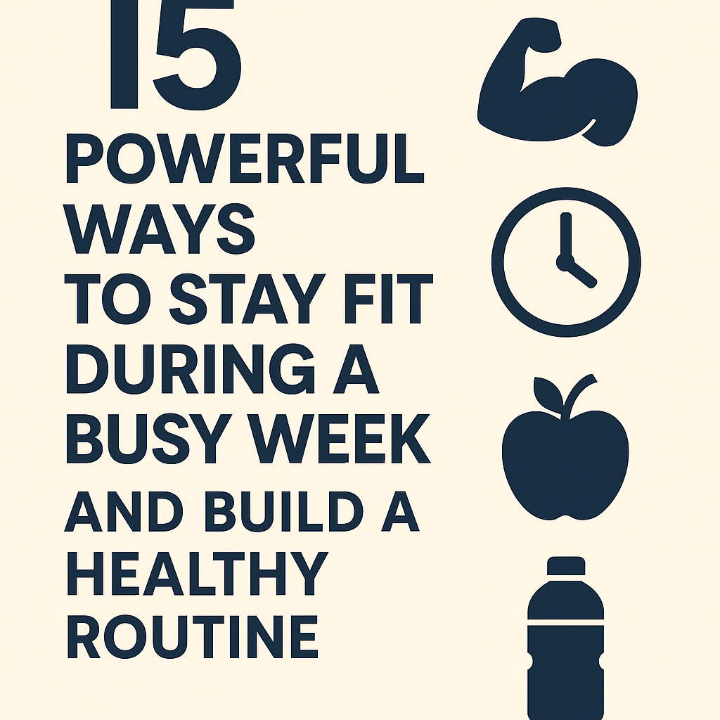 15 powerful ways to stay fit during a busy week:  (‘stay fit” “ busy week”   “ healthy routine”)