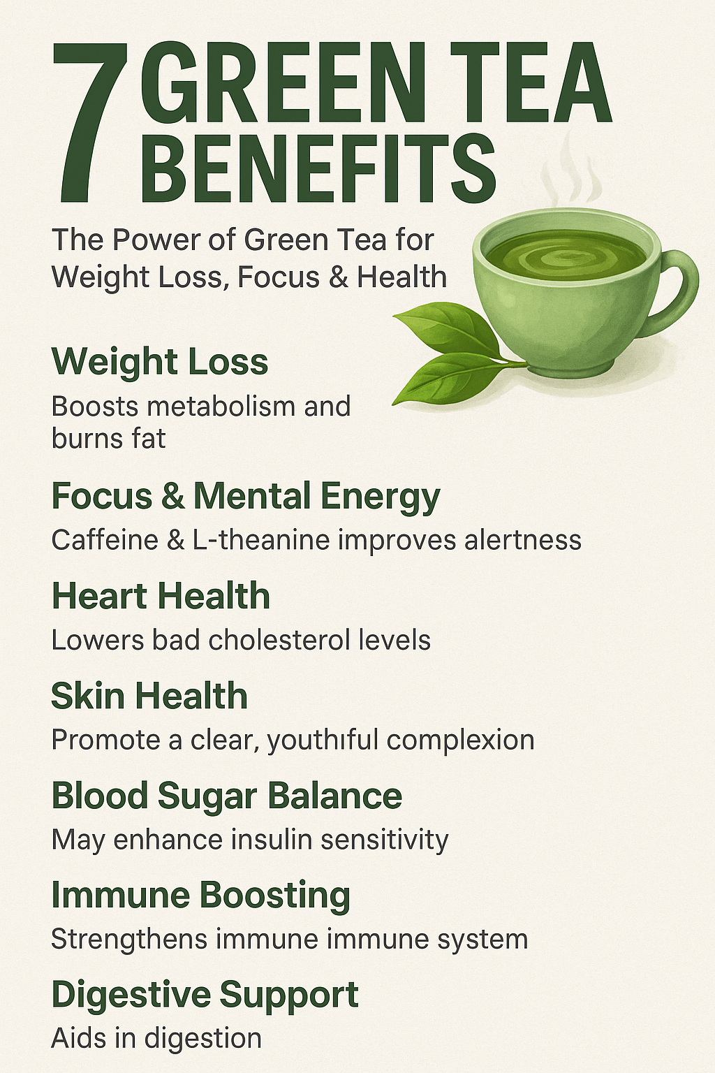 7 Green Tea Benefits: The Power of Green Tea for Weight Loss, Focus & Health: